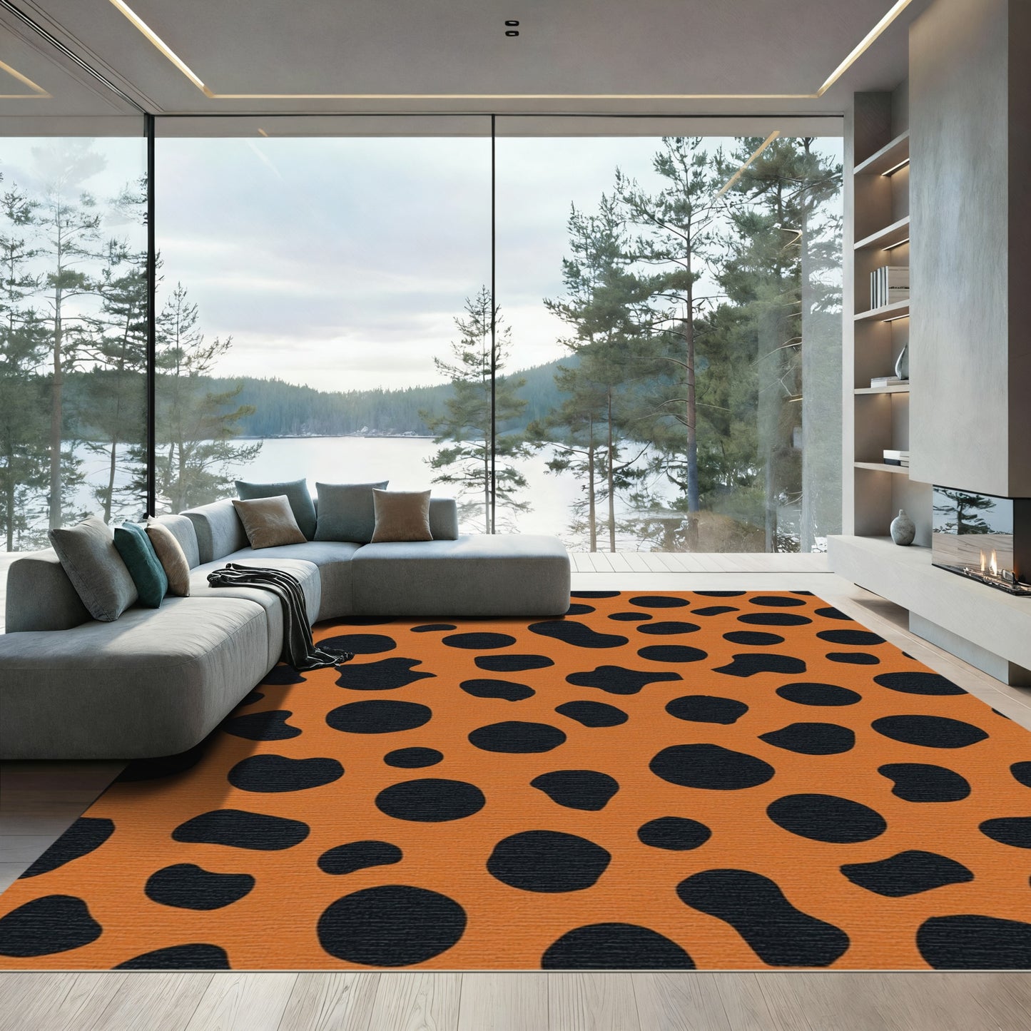 Orange Black Polka Dot Spots Rug