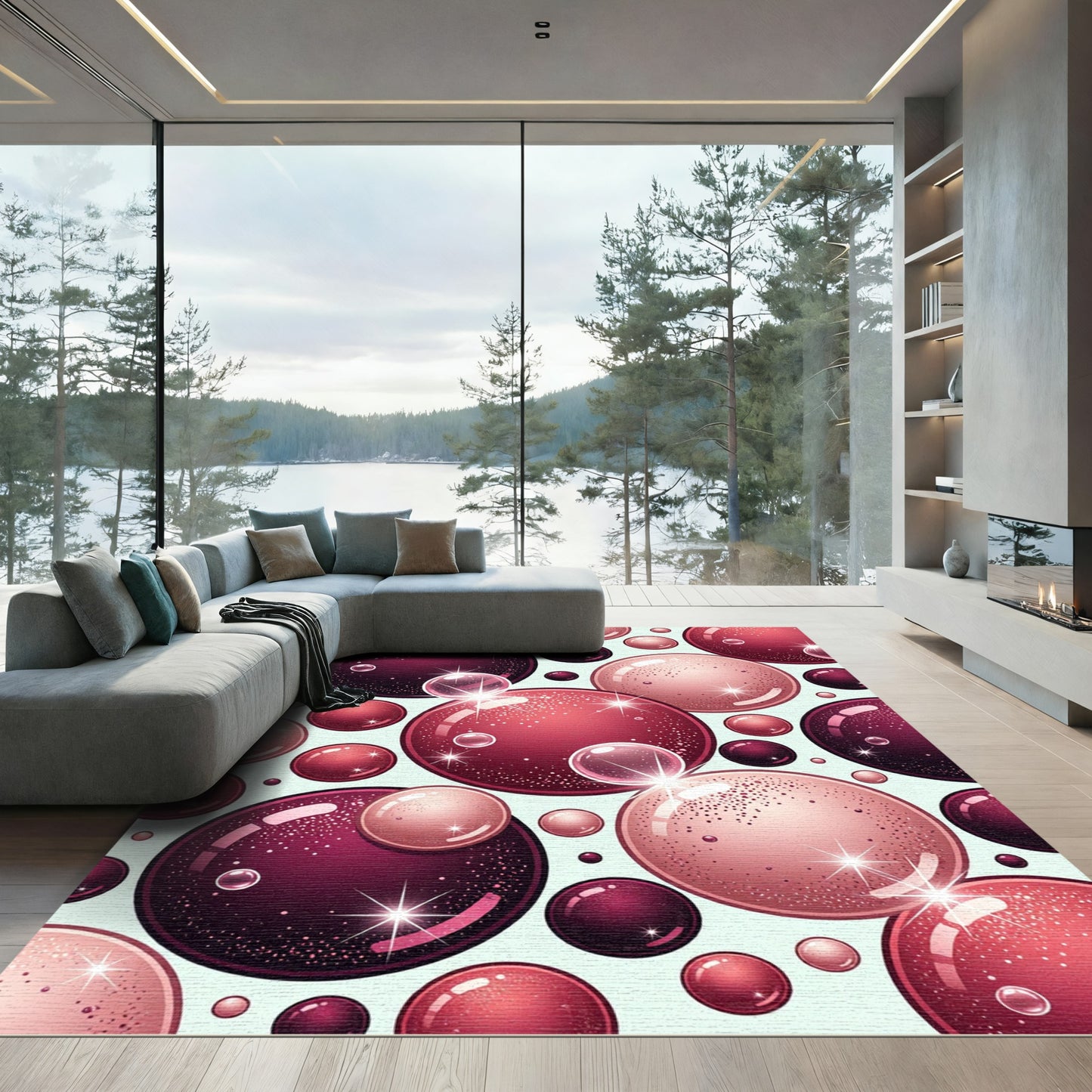 Crimson Pink Bubbles Sparkle Rug