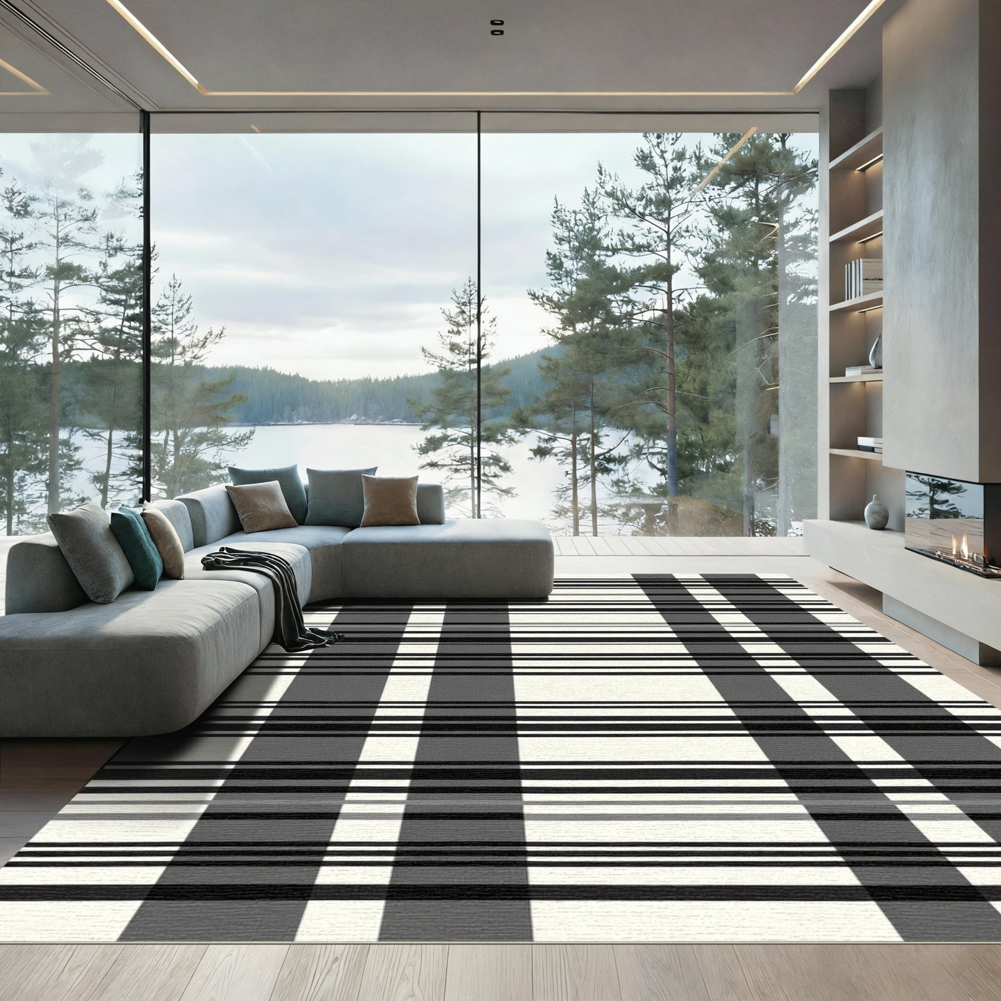 Monochrome Modern Plaid Stripe Rug