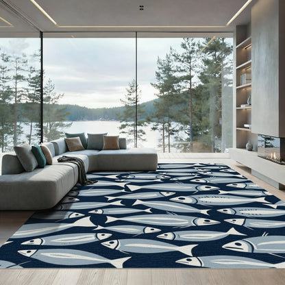 School of Fish Blue Background Rug