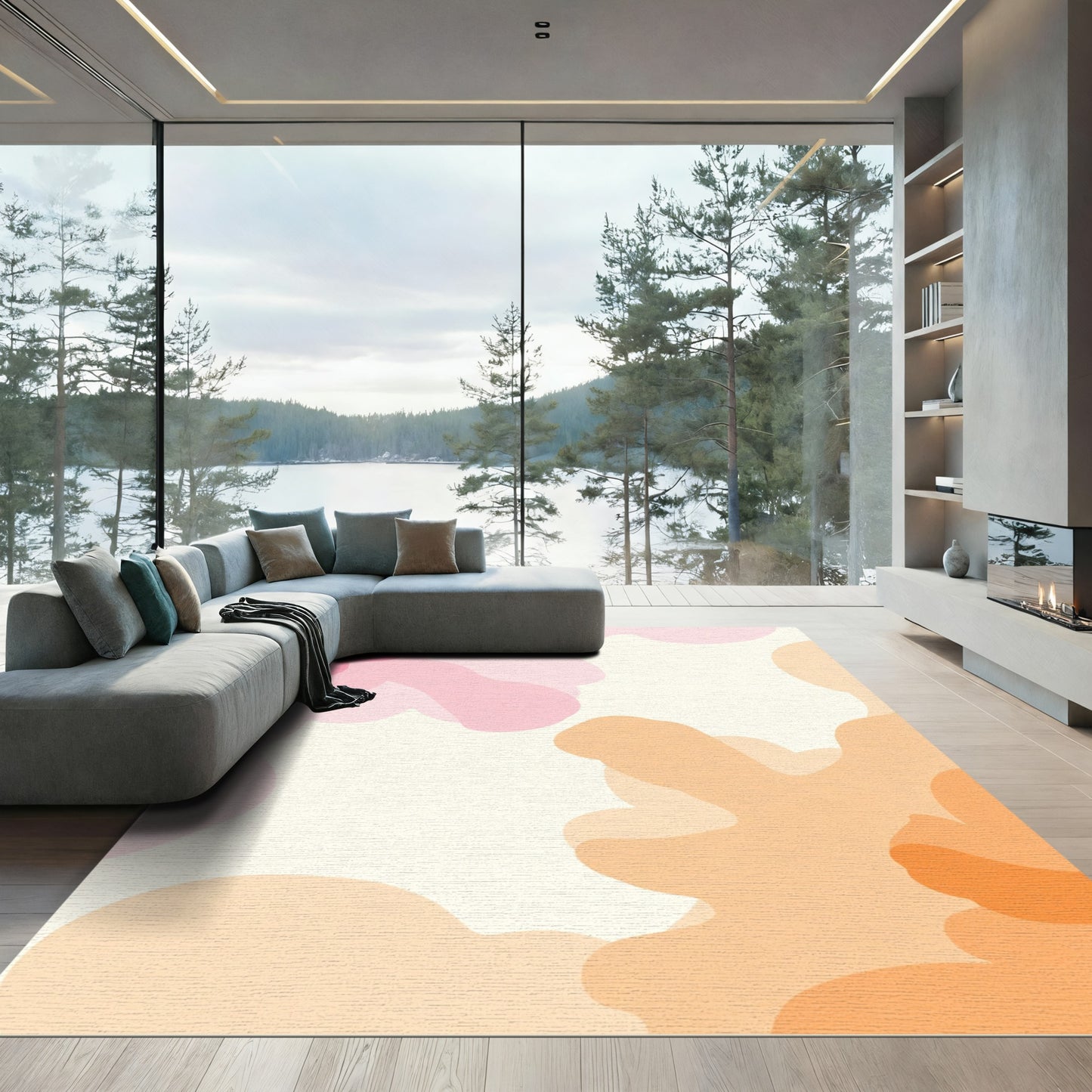 Soft Peach Pink Cloudscape Abstract Rug