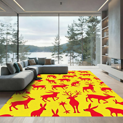 Red Deer and Hare Yellow Repeating Rug