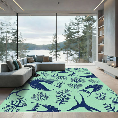 Deep Blue Marine Flora Scatter Rug