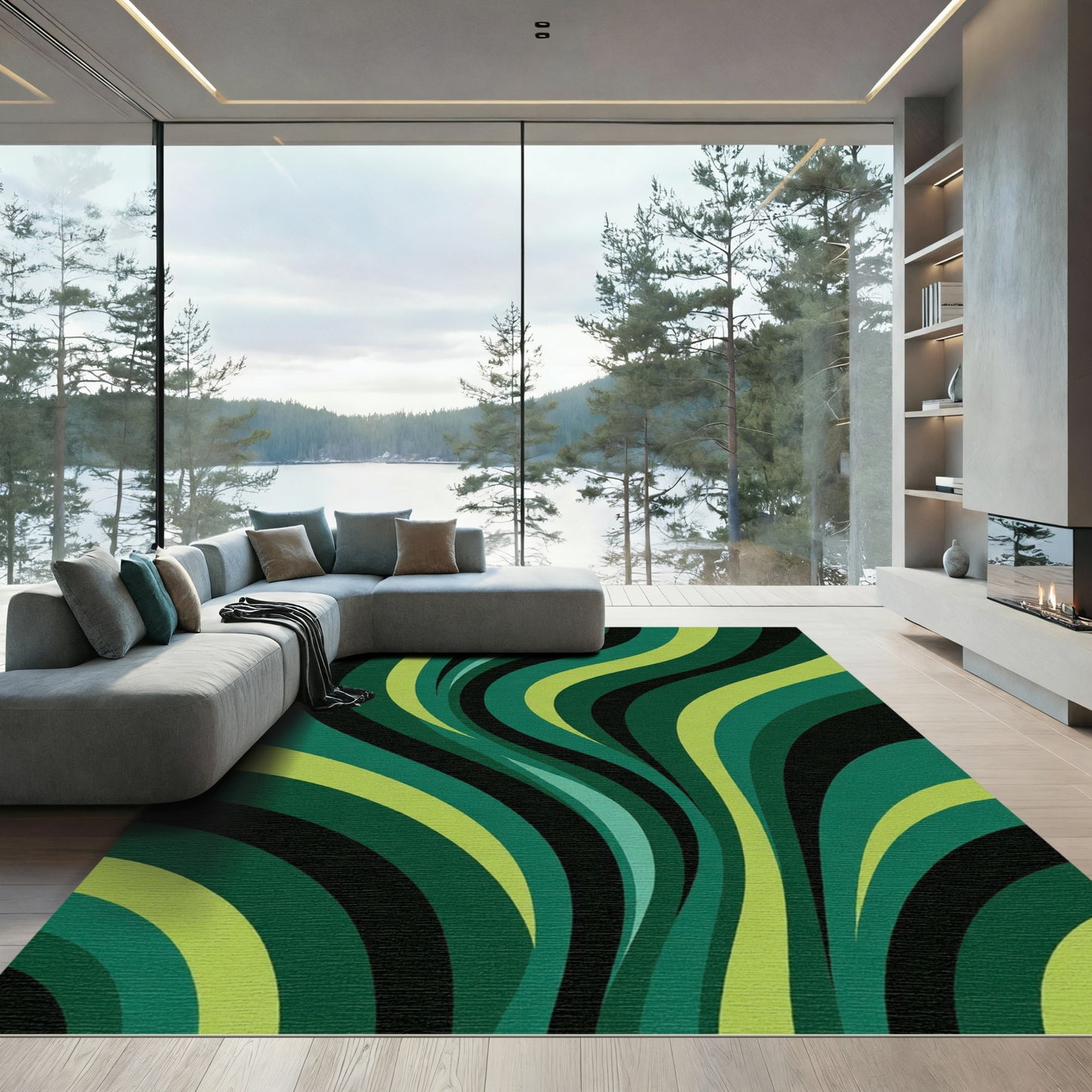 Emerald Green Abstract Swirl Rug
