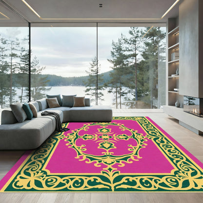 Floral Magenta Geometric Scroll Rug