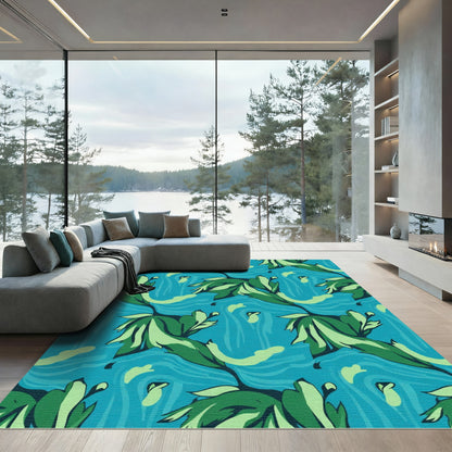 Emerald Green Teal Leaf Swirl Rug