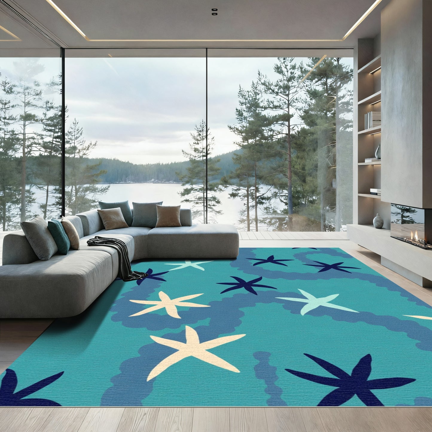 Aqua Starfish Scatter Rug