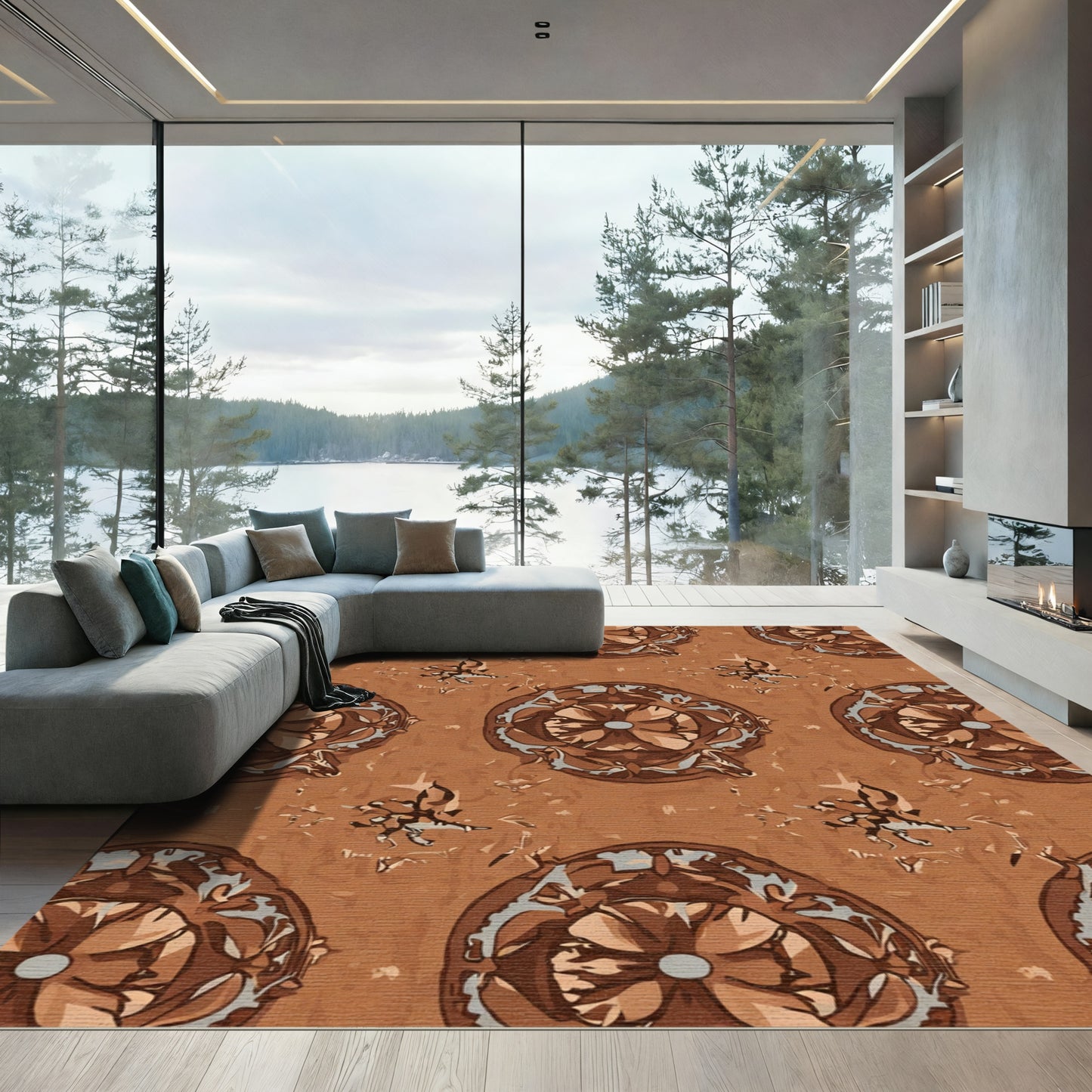 Earthy Brown Toned Floral Medallion Rug