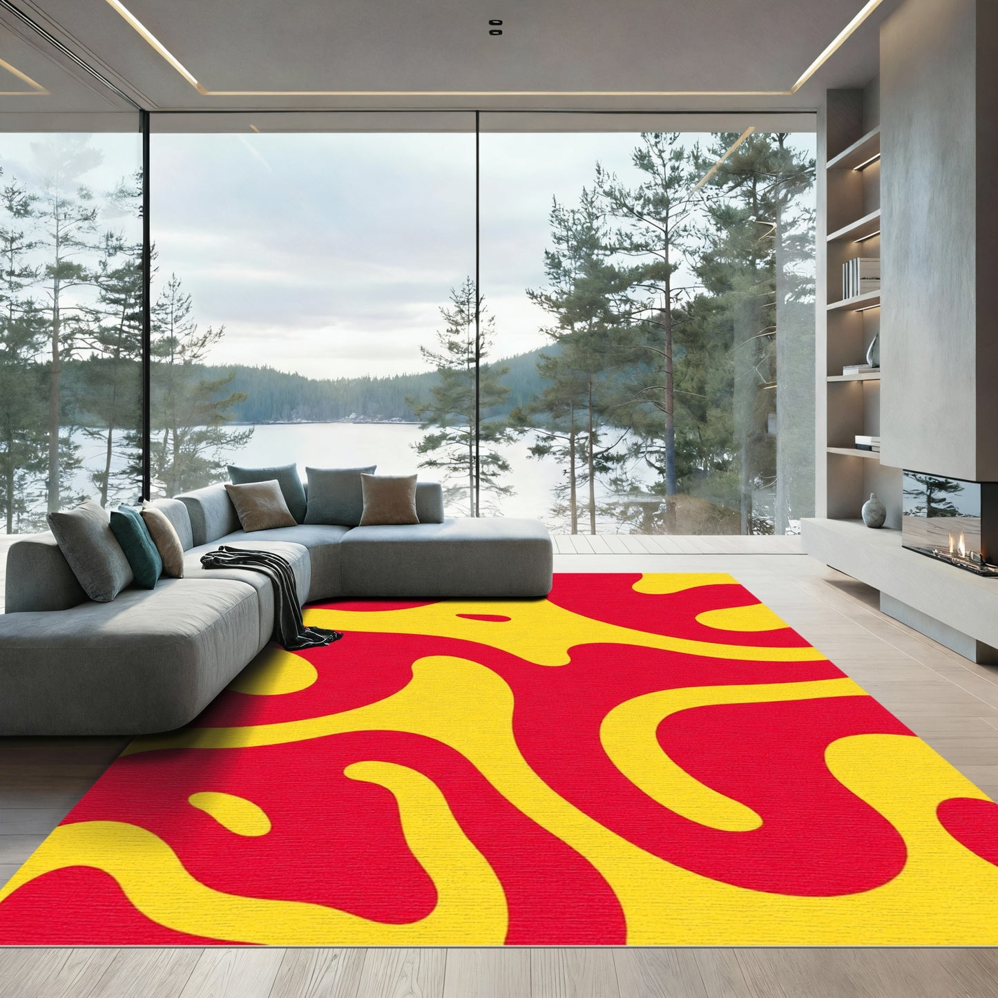 Bold Red Yellow Swirl Ribbons Rug