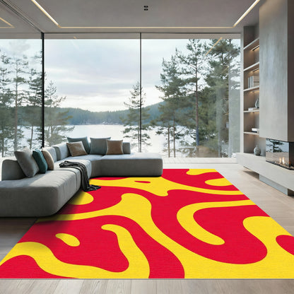 Bold Red Yellow Swirl Ribbons Rug