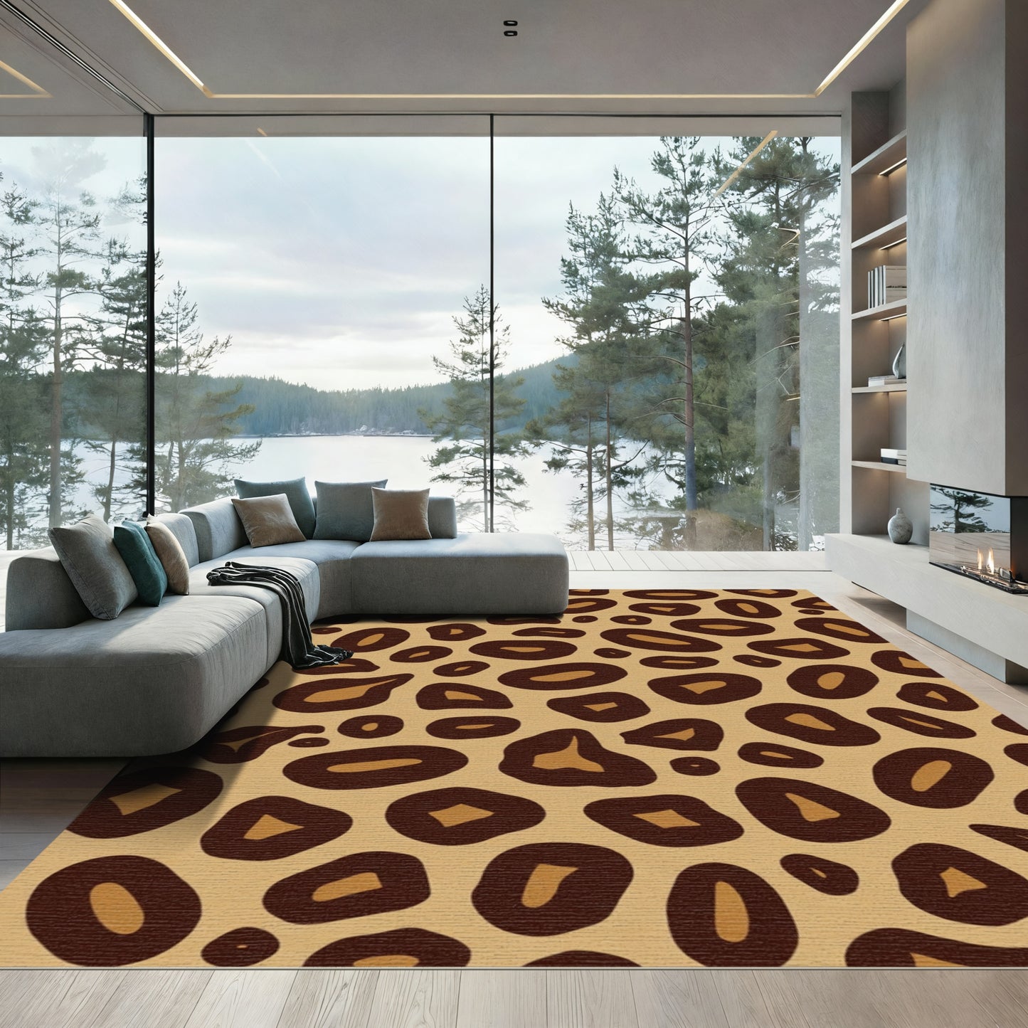 Brown Tan Leopard Spots Rug