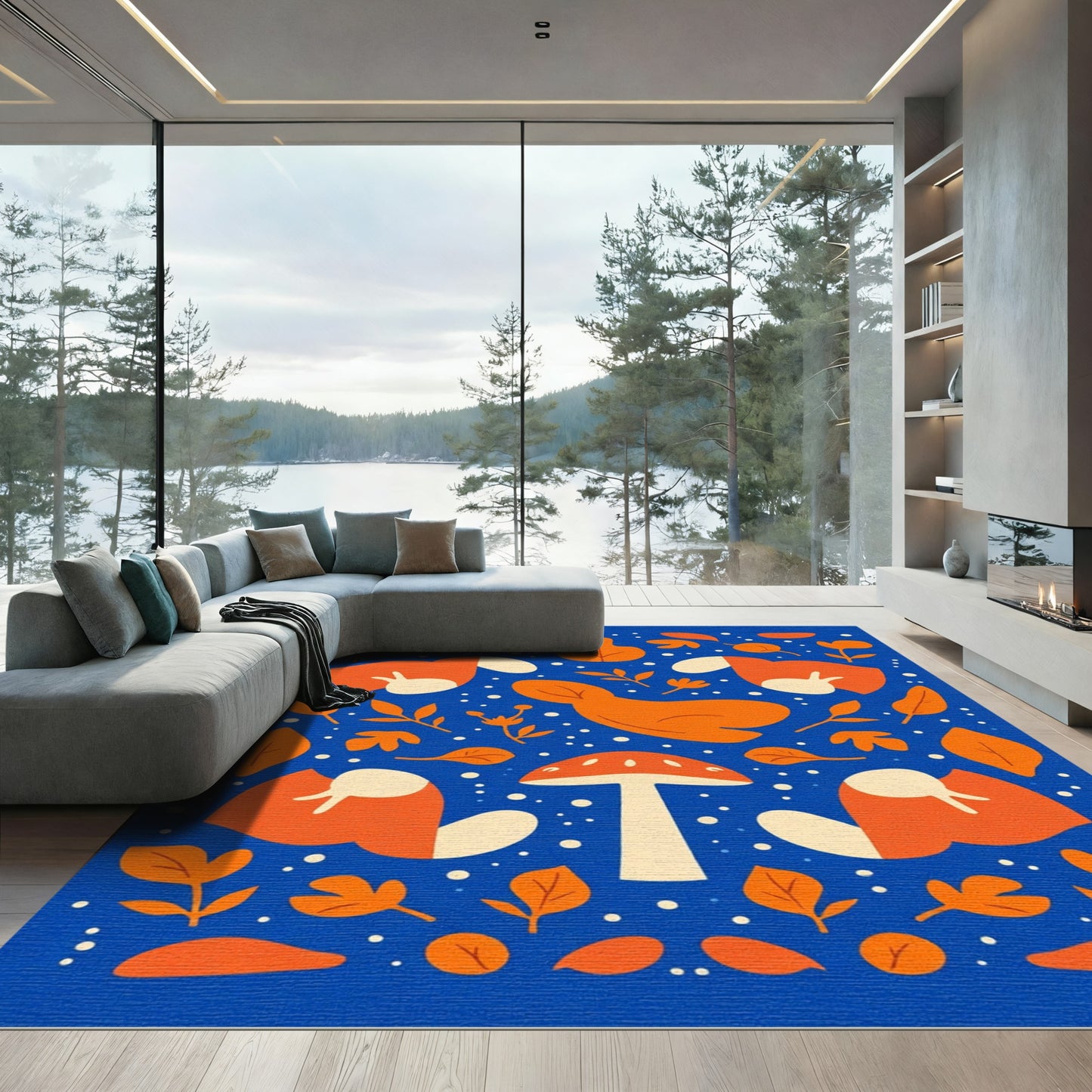 Whimsical Woodland Mushroom Orange Pattern Rug