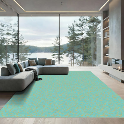 Aqua Gold Abstract Wavy Texture Rug