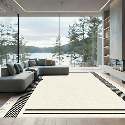 Cream and Black Striped Frame Rug