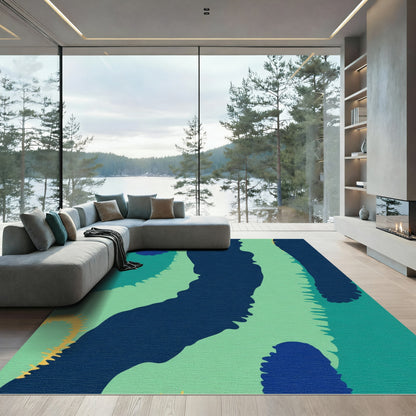 Abstract Aqua Navy Organic Shapes Rug