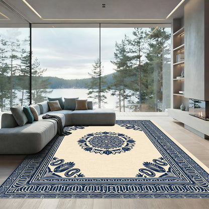 Classic Blue Medallion Intricate Border Rug