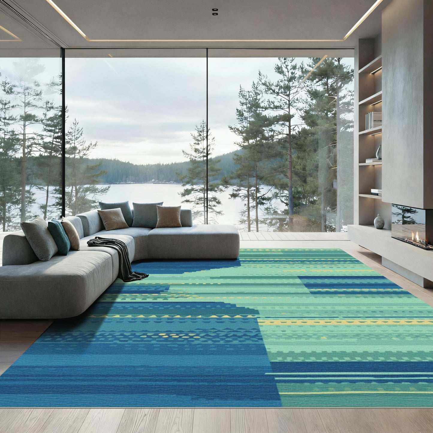 Oceanic Teal Horizontal Stripe Rug