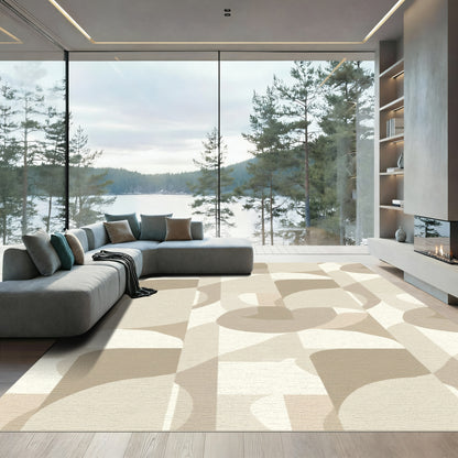 Neutral Cream Abstract Overlapping Shapes Rug