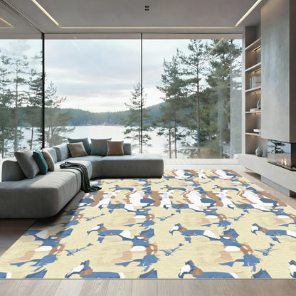Abstract Blue Camel Camouflage Rug