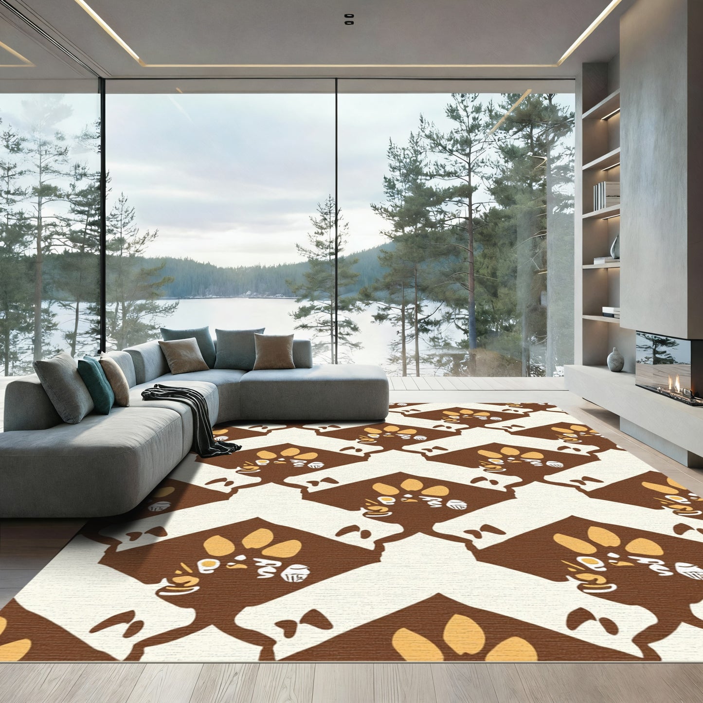 Brown Yellow Abstract Rhombus Figures Rug
