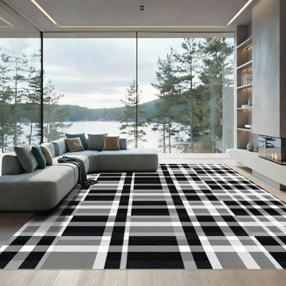 Monochromatic Plaid Graphic Checks Rug