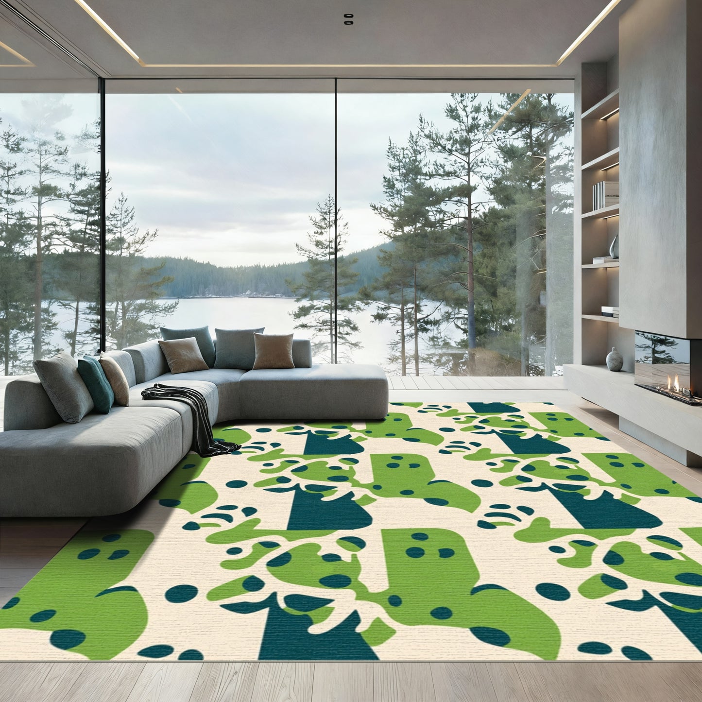 Organic Green And Navy Abstraction Rug