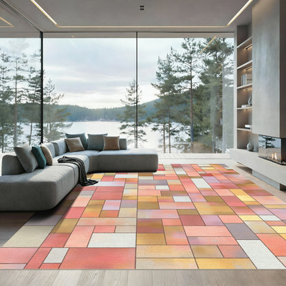 Abstract Pink Peach Geometric Blocks Rug