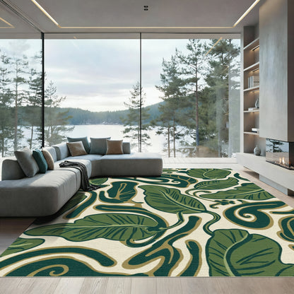 Deep Green Leafy Branch Art Rug