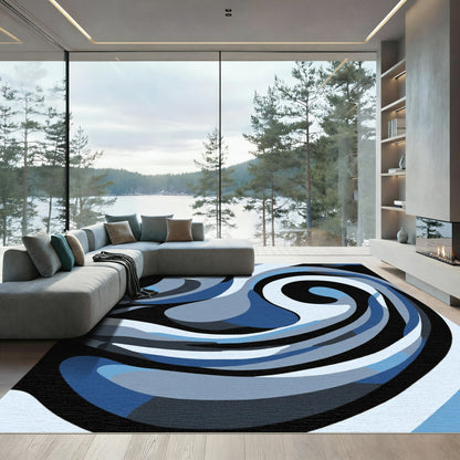 Cool Blue Swirling Abstract Waves Rug
