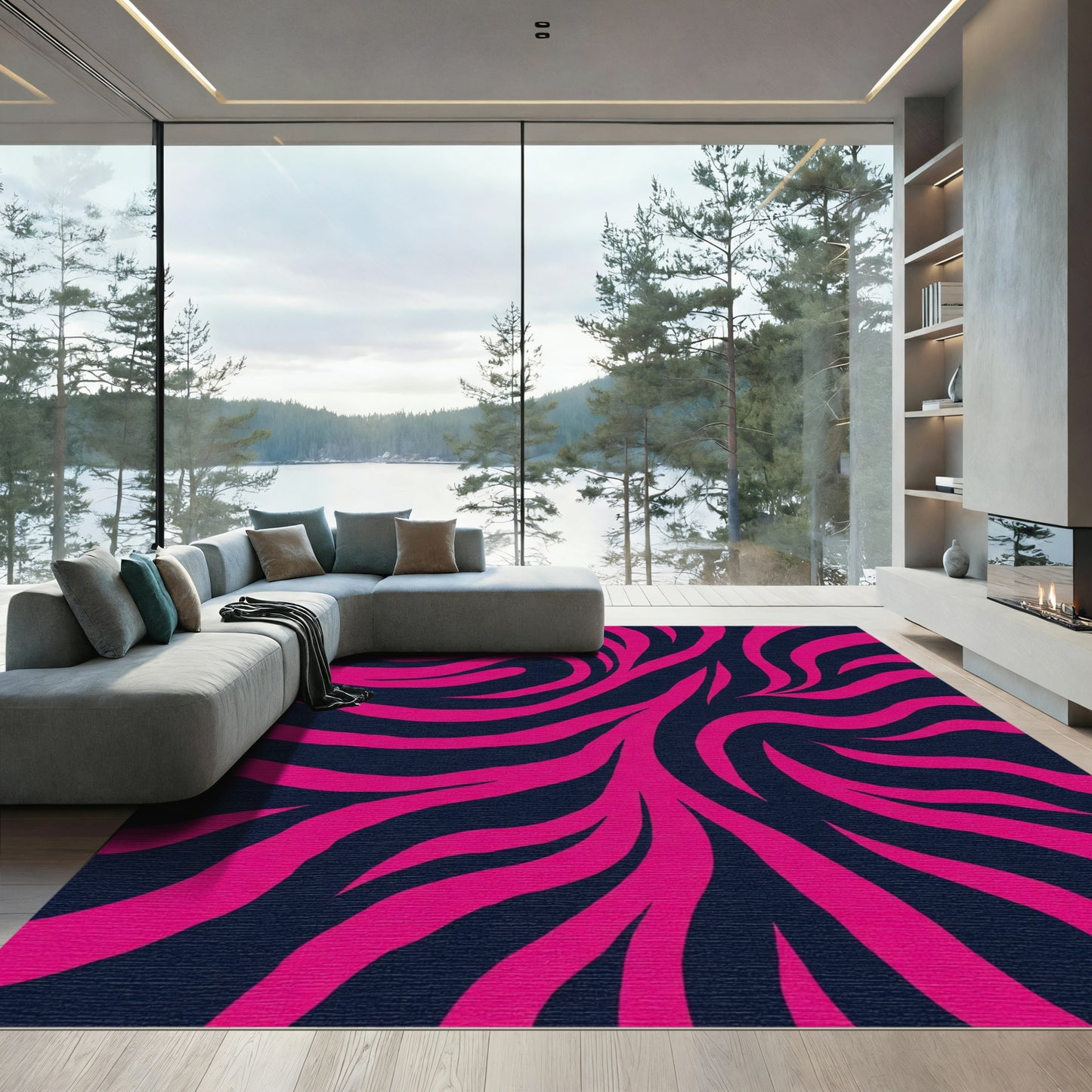 Bold Magenta Swirls Dark Rug