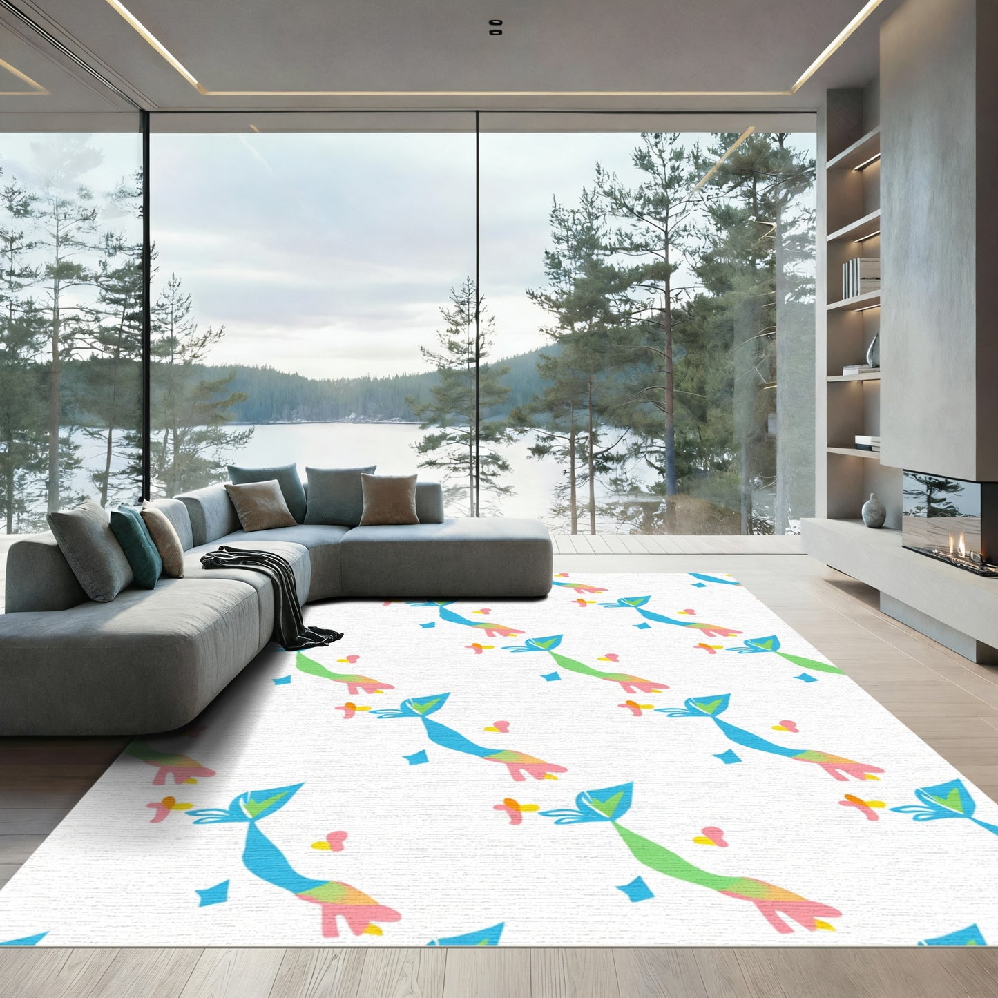 Whimsical Aqua Pink Teal Whale Tail Rug