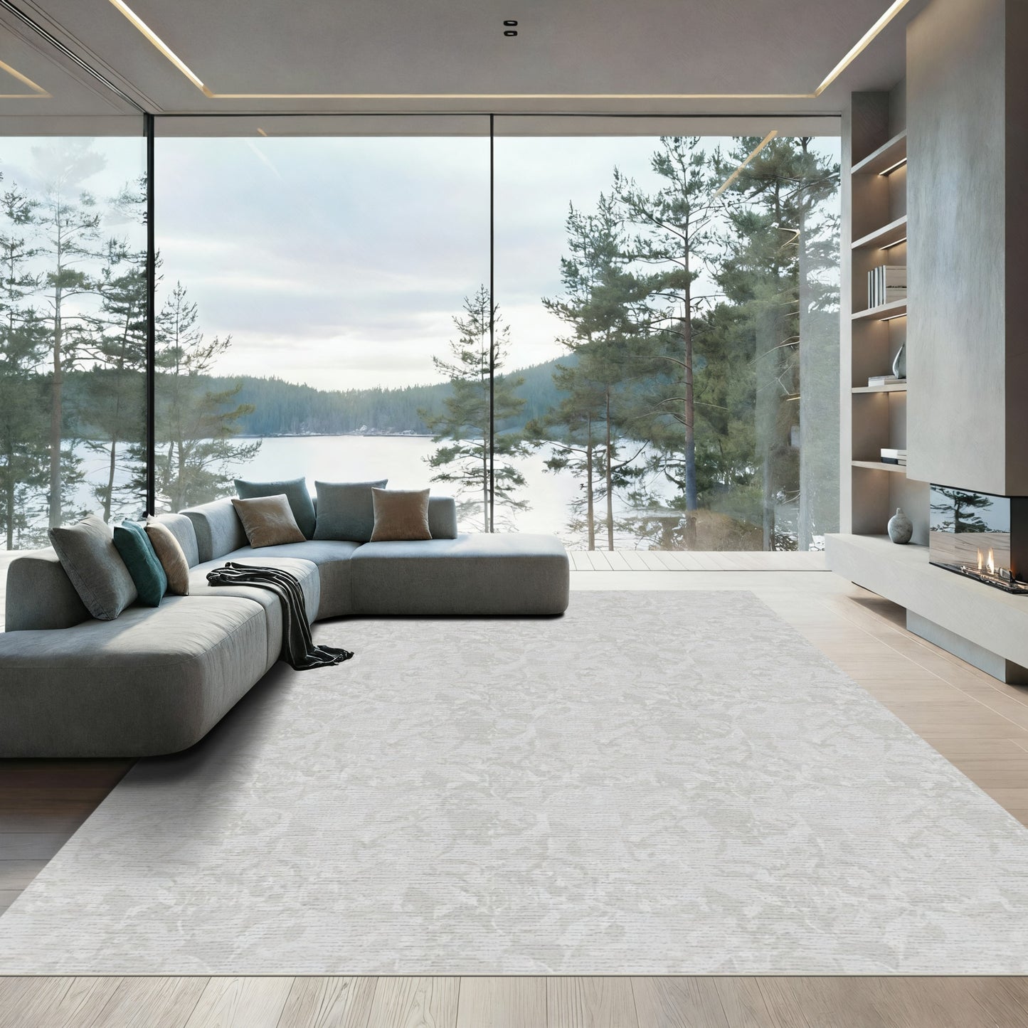 Subtle Gray Floral Swirl Repeats Rug