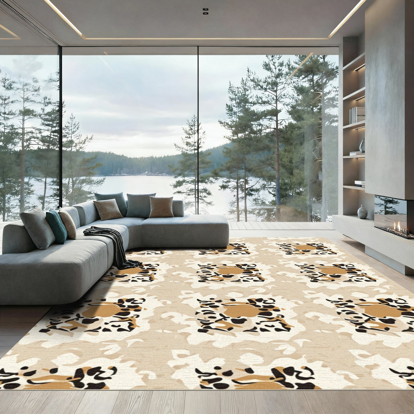 Tan Ochre Abstract Leopard Spots Rug