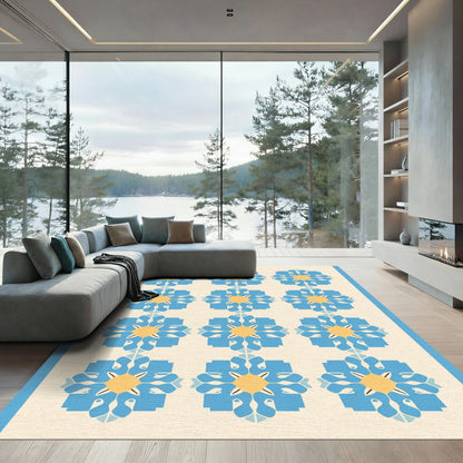 Terrific Blue Yellow Floral Repeating Rug