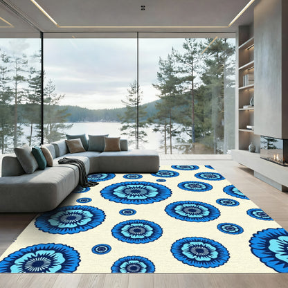 Blue Floral Medallion Repetitive Pattern Rug