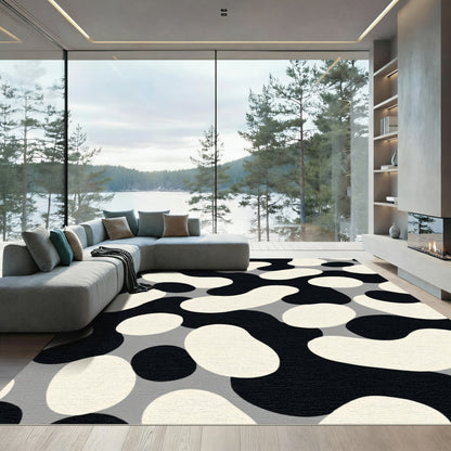 Abstract Black White Gray Amoeba Rug