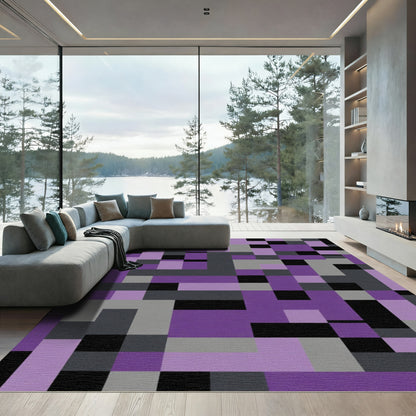 Purple Black Grey Geometric Blocks Rug
