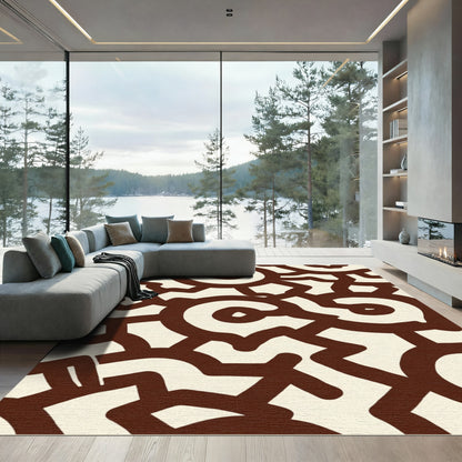 Abstract Cream Brown Spiral Medallion Rug