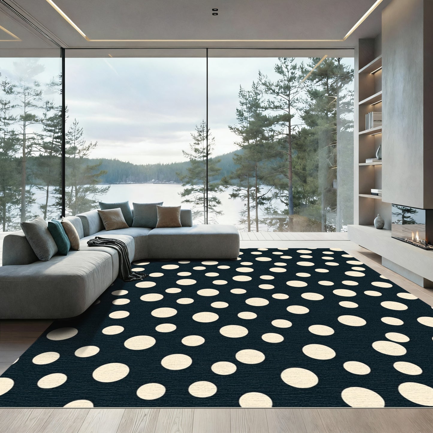Dark Cream Polka Dot Scatter Rug