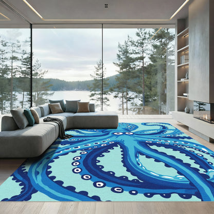Blue Octopus With White Circles Rug