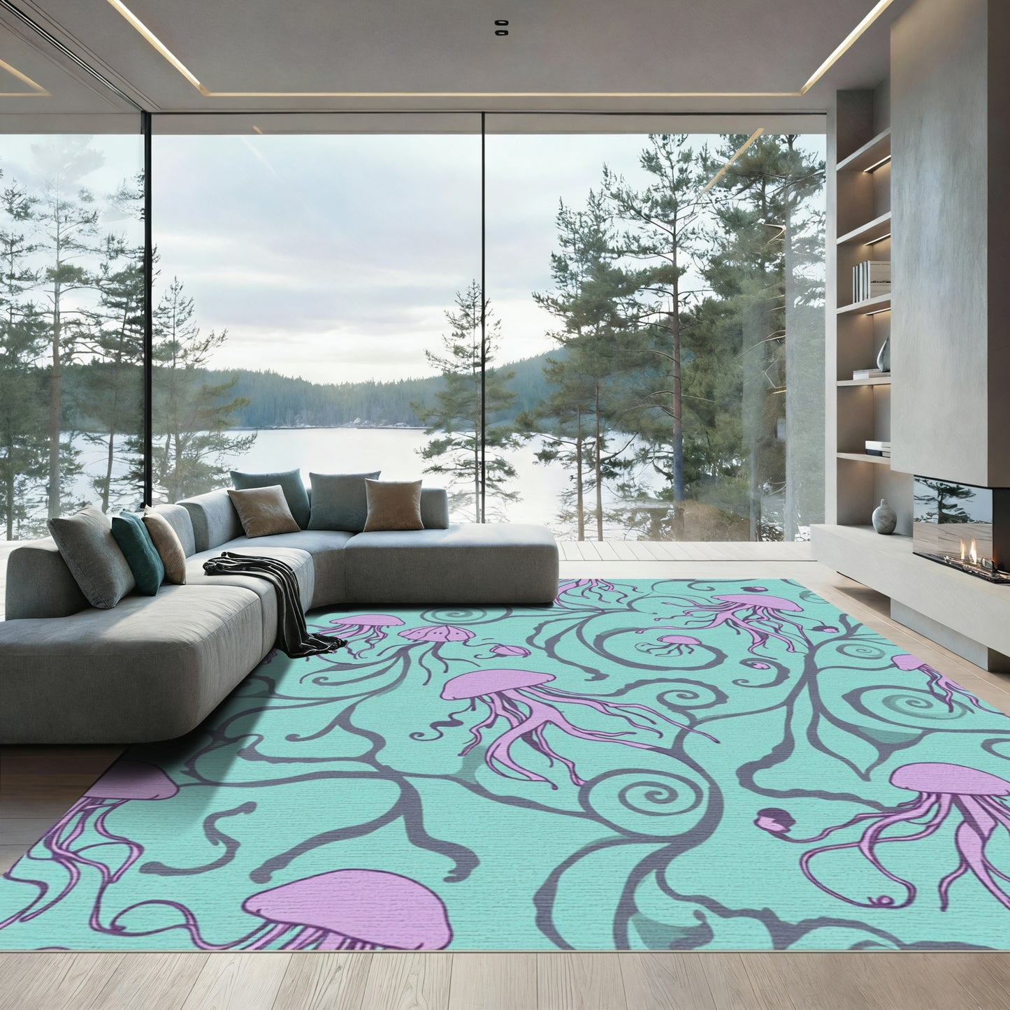 Purple Jellyfish Teal Swirls Rug