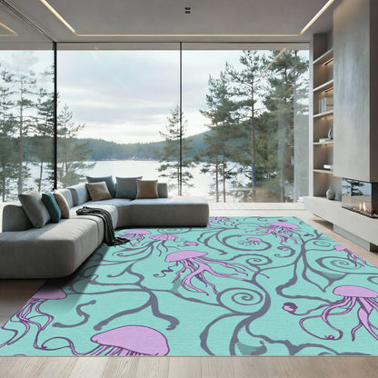 Purple Jellyfish Teal Swirls Rug