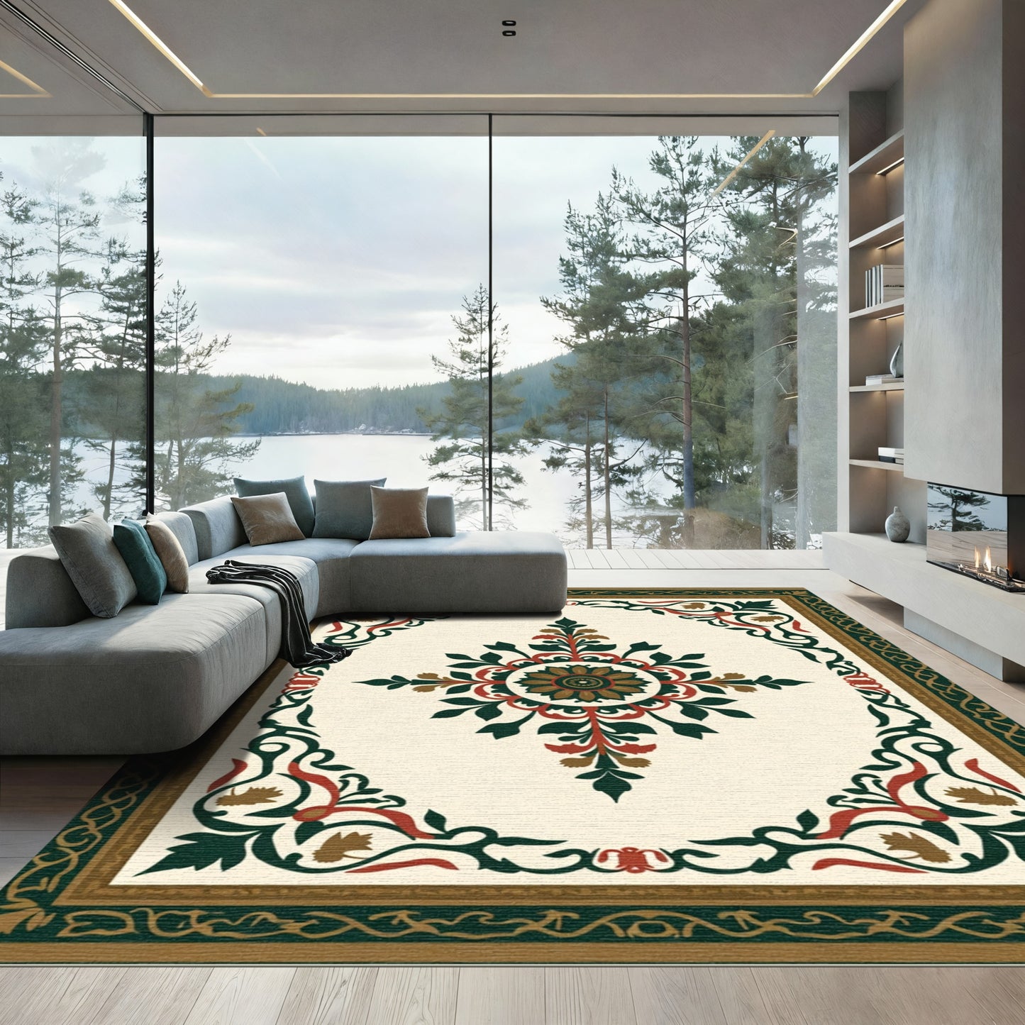 Ornate Ivory Floral Medallion Rug