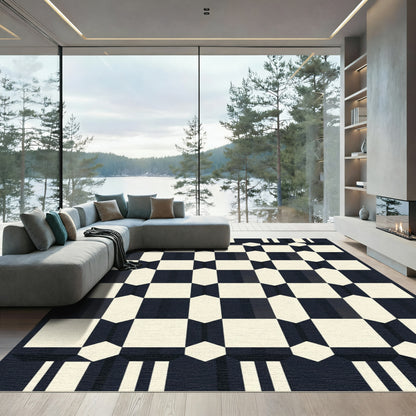 Retro Black White Geometric Chessboard Rug