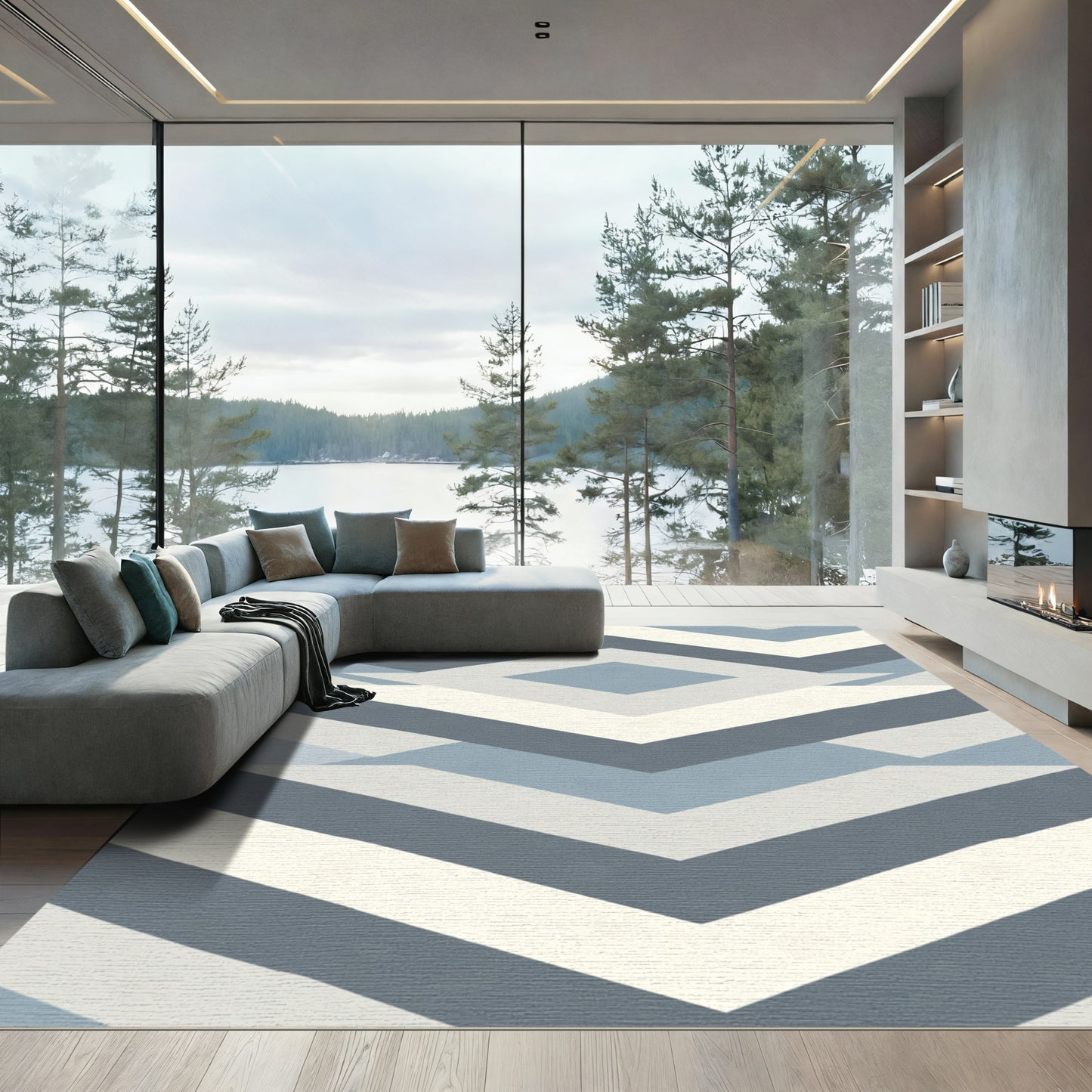 Geometric Chevron Diamond Blue Rug