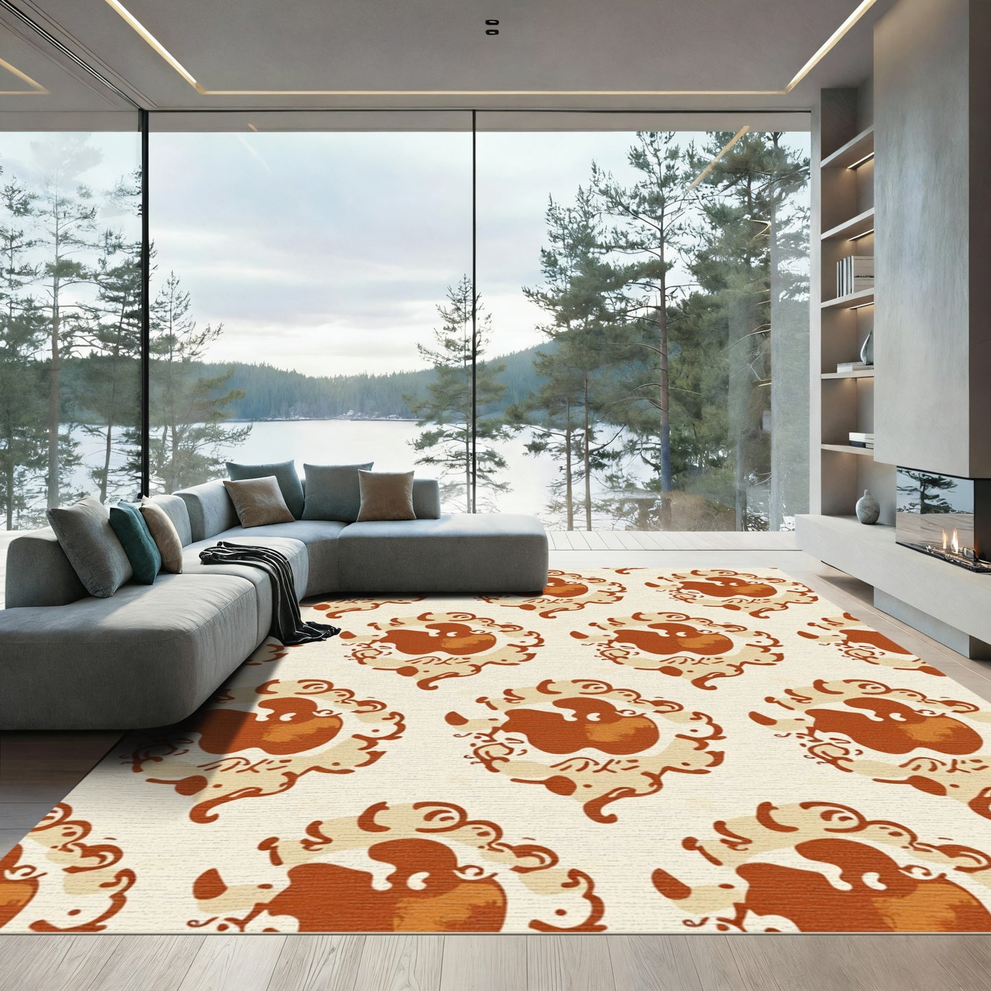 Rust Cream Scrollwork Medallion Rug