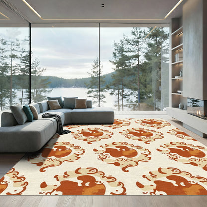 Rust Cream Scrollwork Medallion Rug