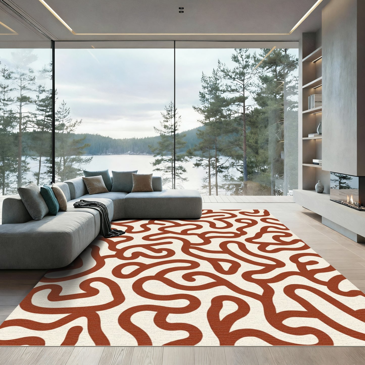 Terracotta Swirl Organic Labyrinth Textile Rug