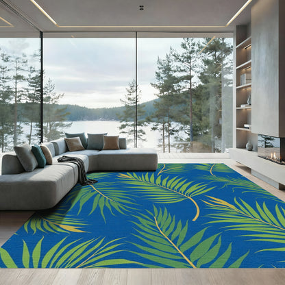 Blue Green Palm Leaves Foliage Rug
