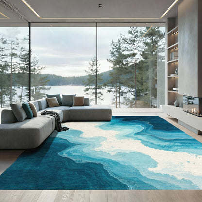 Gradient Blue Layered Waves Rug